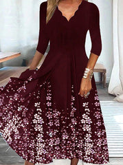 Women's Dresses 3/4 Sleeve V-Neck Floral Maxi Dress