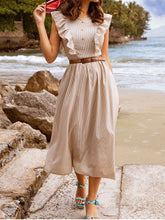 Women's Dresses Button Belt Ruffle Sleeveless Dress Maxi Dresses