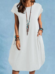 Women's Dresses Casual Solid Crew Neck Pocket Shift Dresses