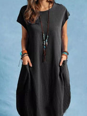 Women's Dresses Casual Solid Crew Neck Pocket Shift Dresses
