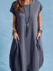 Women's Dresses Casual Solid Crew Neck Pocket Shift Dresses