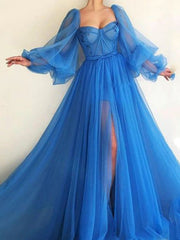 Women's Dresses Mesh Square Neck Long Sleeve Evening Dresses