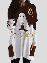 Women's Dresses Printed Pocket Long Sleeve Casual Halloween T-shirts