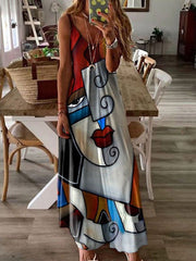 Women's Dresses Sling V-Neck Print Slim Dress Maxi Dresses
