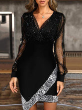 Women's Dresses V Neck Irregular Mesh Panel Mini Dress
