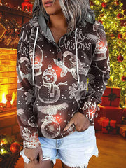 Women's Hoodies Christmas Printed Pocket Button Long Sleeve Hoodie