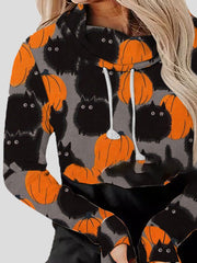 Women's Hoodies Printed Pile Neck Long Sleeve Casual Hoodies