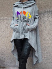 Women's Hoodies Printed Pocket Long Sleeve Irregular Hoodies