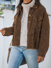 Women's Jackets Corduroy Button Loose Long Sleeve Jacket