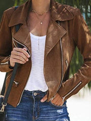 Women's Jackets Lapel Long Sleeve Zipper Short Jackets