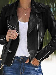 Women's Jackets Lapel Long Sleeve Zipper Short Jackets