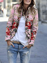 Women's Jackets Lapel Printed Long Sleeve Slim Casual Jacket