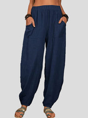 Women's Pants Loose Solid Pocket Harem Trousers