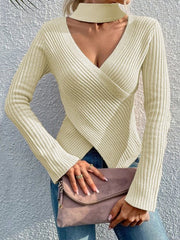 Women's Sweaters Halter V-Neck Irregular Long Sleeve Knit Sweaters