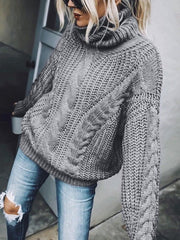 Women's Sweaters Solid Turtleneck Long Sleeve Knit Sweater