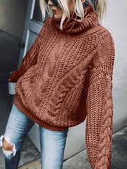 Women's Sweaters Solid Turtleneck Long Sleeve Knit Sweater