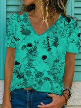 Women's T-Shirts Botanical Print V-Neck Short Sleeve T-Shirt
