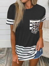 Women's T-Shirts Crew Neck Striped Panel Pocket Short Sleeve T-Shirt