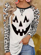 Women's Halloween T-Shirts Leopard Print Crew Neck Long Sleeve T-Shirt