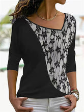Women's T-Shirts Printed Panel Long Sleeve Casual T-Shirt