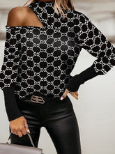 Women's T-Shirts Printed Turtleneck Hollow Long Sleeve T-Shirts