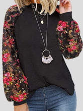 Women's T-Shirts Round Neck Floral Lace Panel Long Sleeve T-shirt