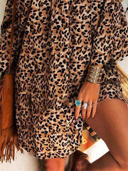 Khaki Leopard Print Casual Sleeveless Shift Dresses