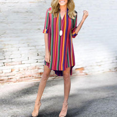 V Neck  Stripes Half Sleeve Vacation Casual Dresses