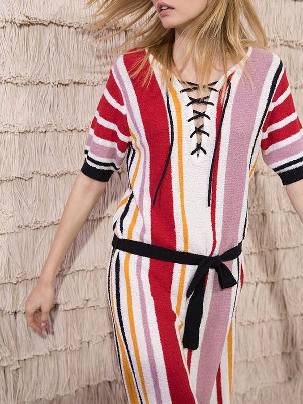 Striped Slim Fit Bikini Cover-up Dress
