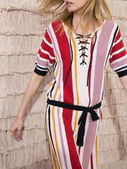 Striped Slim Fit Bikini Cover-up Dress