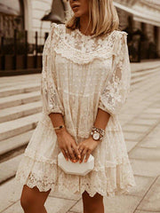Holiday A-Line Crew Neck 3/4 Sleeve Dresses