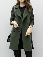 Lapel Double Breasted Plain Woolen Coat