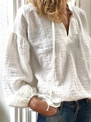 Blouses Casual Solid V-Neck Long Sleeve Blouse for Women
