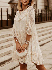 Holiday A-Line Crew Neck 3/4 Sleeve Dresses