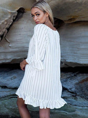 Flared Stripes Ruffled Cover-up Top