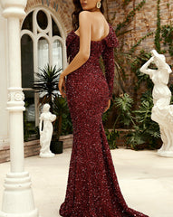 Red Sequin Beaded Evening Dress Long Luxury Celebrity Wedding Party Dress