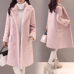 Turn-Down Collar Pure Color Slim Woolen Coat