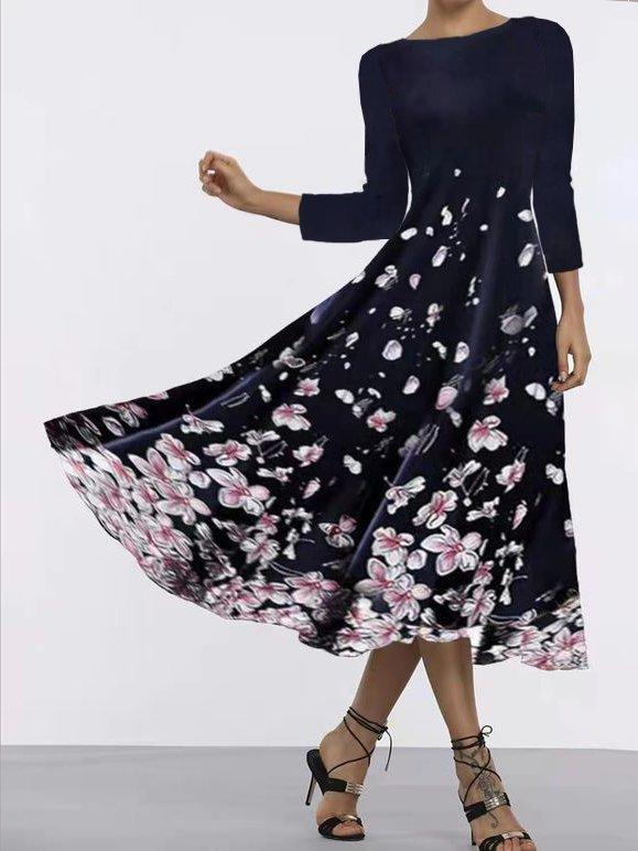 Floral print dress with three-quarter sleeves Midi Dresses for Women