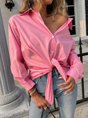 Blouses Solid Lapel Long Sleeve Blouse for Women