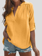 Blouses Solid Casual V-Neck Long Sleeve Blouse for Women