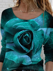 Floral Crew Neck Long Sleeve Pastoral Shirts & Tops