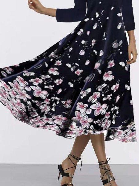 Floral print dress with three-quarter sleeves Midi Dresses for Women