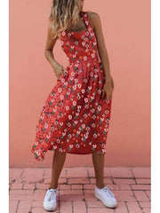 Halter Backless Printed Sleeveless Maxi Dresses