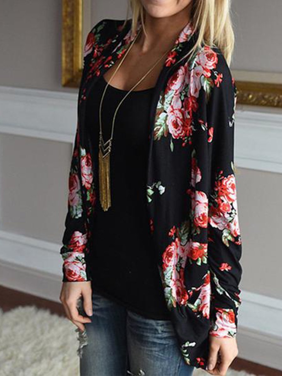 Flower Printed Open Front Cardigan