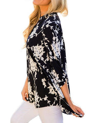 Flower Printed Long Sleeve V Neck Woman Blouses