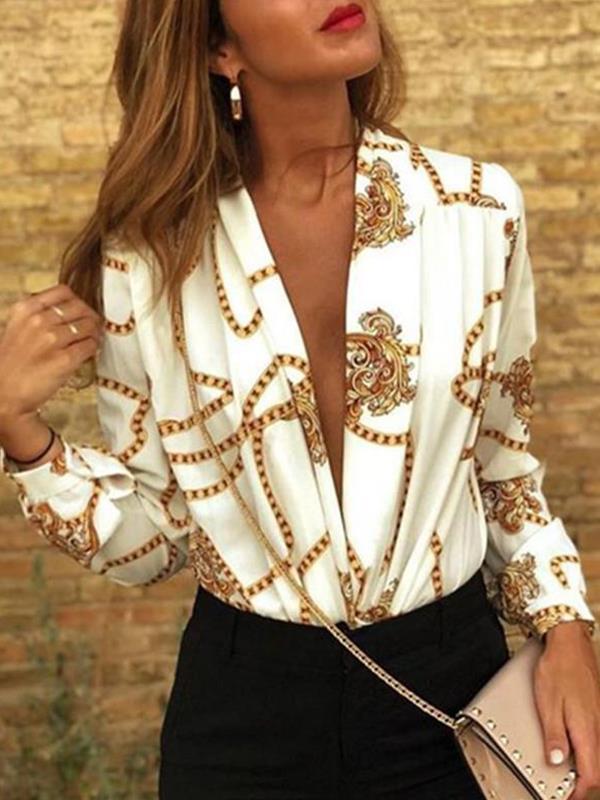 Long sleeve printed top women blouses