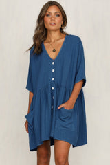 Summer Solid Color Casual Loose Pockets Mini Dress
