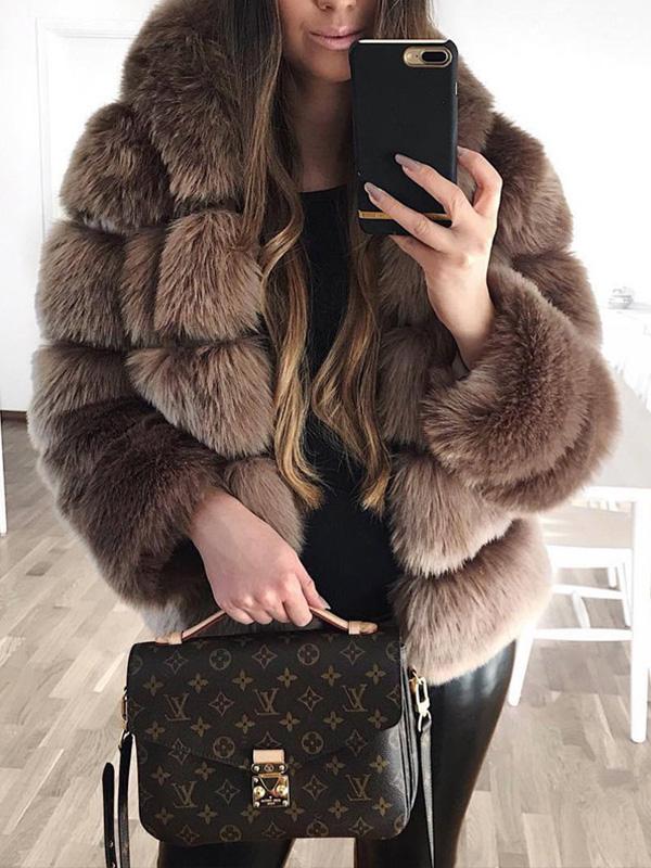 Turtle Neck Long Sleeve Elegant Fur  Woman Coats