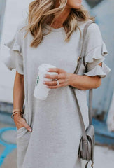 Loose Falbala Short sleeve Shift Dresses