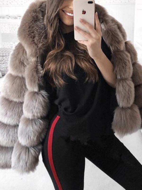 Turtle Neck Long Sleeve Elegant Fur  Woman Coats